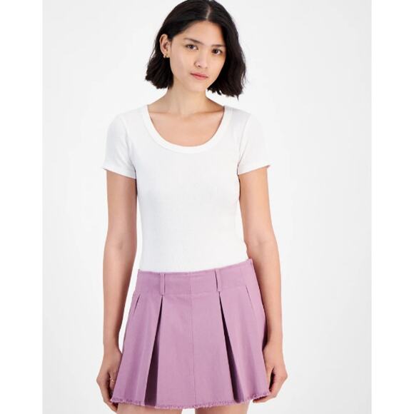 NEW Hippie Rose White Crop Tee Medium Ribbed Distressed Scoop Neck Short T-Shirt - Picture 1 of 11